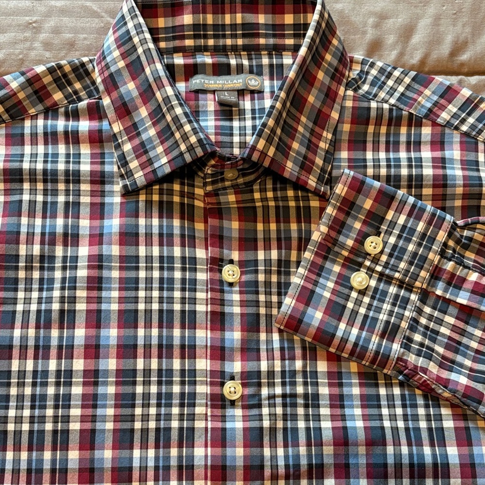 PETER MILLAR  Summer Comfort Plaid Button Down Shirt Size Large